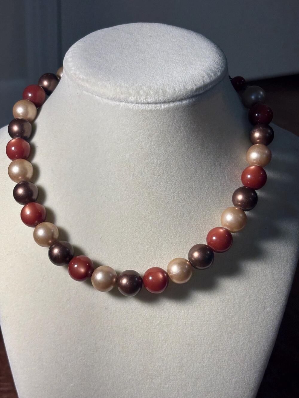 Autumn Pearl Bead Necklace: Vintage Copper & Brown